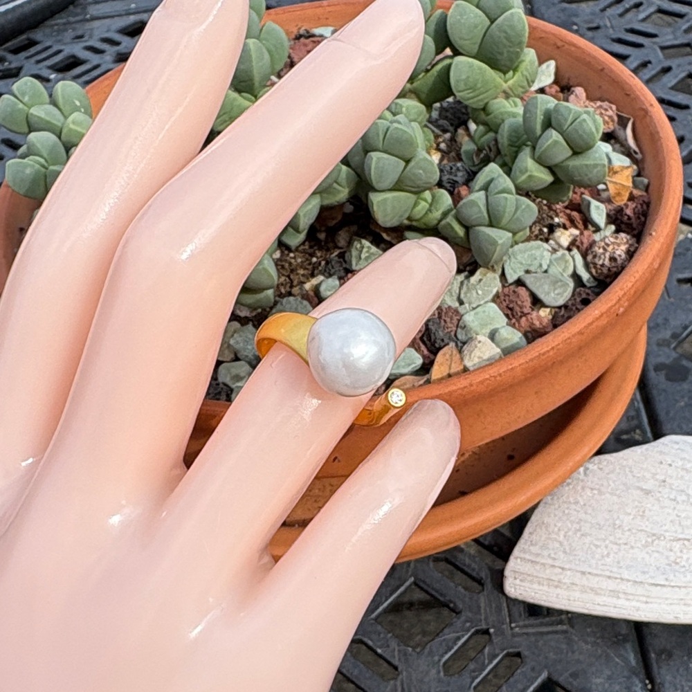 Mid Century Style Satin Finish 10mm White Pearl Abstract Ring Sterling Sz 6-7 - Picture 2 of 12
